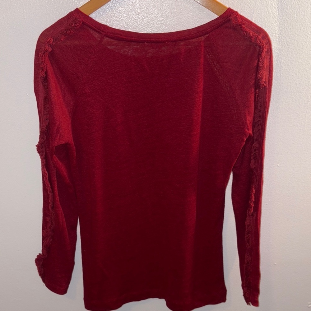 Zara Red Long Sleeve 100% Linen Top Medium - Picture 6 of 11
